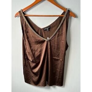 Generation Love Dallas Chain Tank Top Camisole Sleeveless V-Neck Brown Large NEW